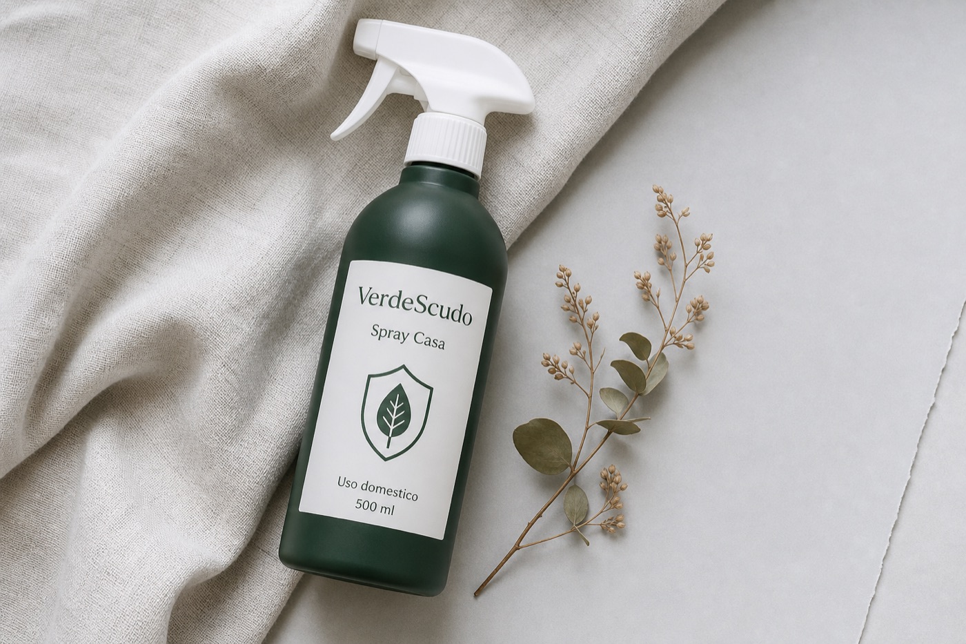 VerdeScudo Spray Hogar en composición con lino (imagen sintética)